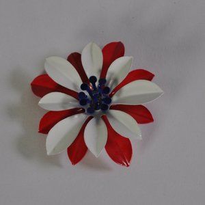 VTG red white & blue enamel flower brooch